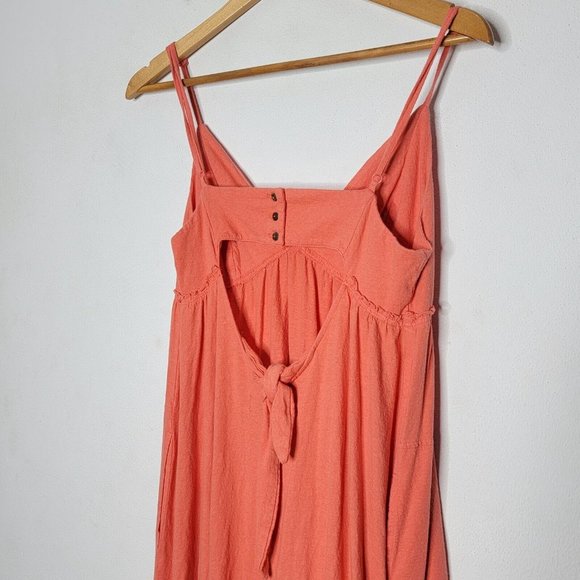 Free People Beach Medium Coral Pink Spaghetti Long Open Tie Back Straps Dress - Picture 4 of 5
